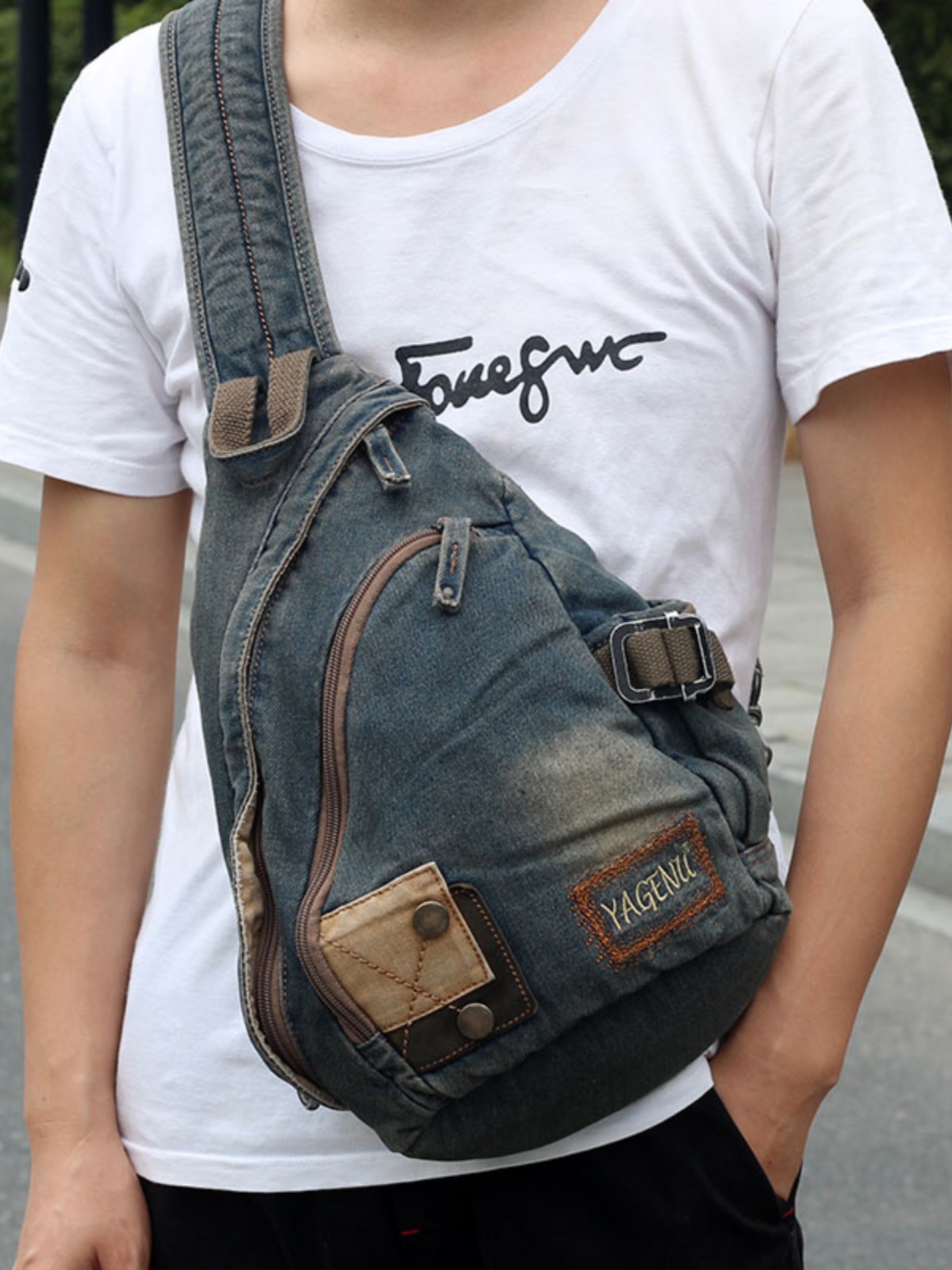 Vintage Fashion Model - Retro Denim Crossbody Bag Unisex Casual