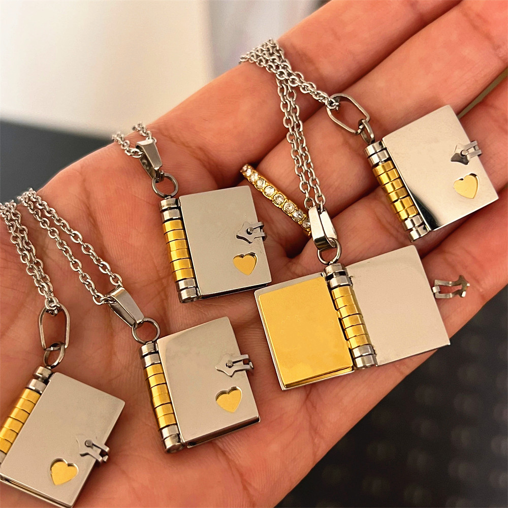 Vintage Fashion Coloring Book - Stainless Steel Openable Book Necklaces for
