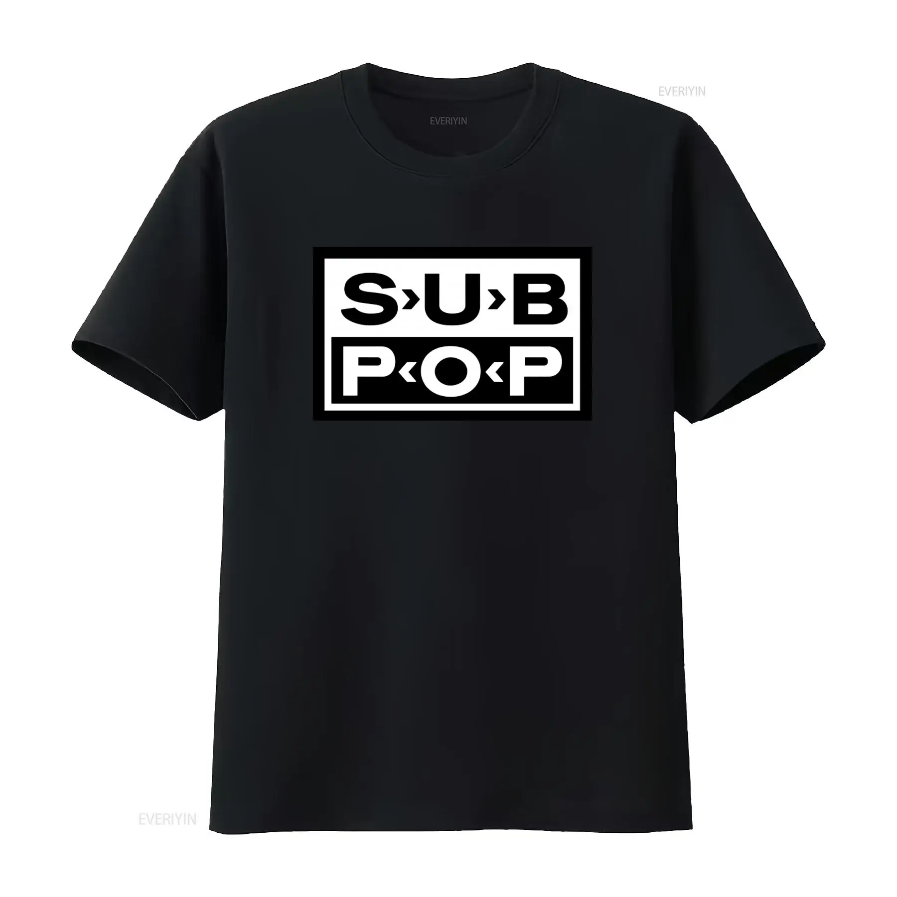 Sub Pop Logo T Shirt Black wit - Vintage Fashion Style Men ulasan dan harga