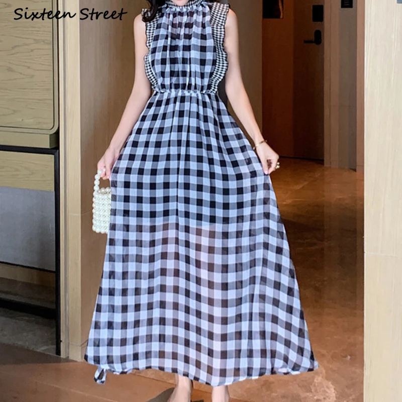 Plaid Sleeveless Dress for Wom - Vintage Fashion Runway ulasan dan harga