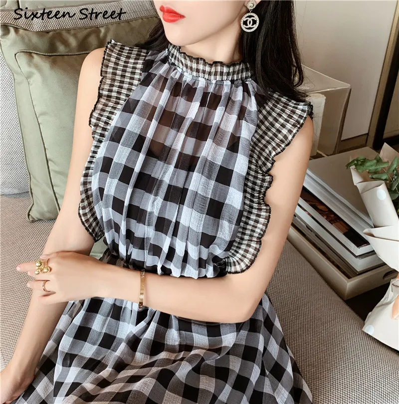 Plaid Sleeveless Dress for Wom - Vintage Fashion Runway ulasan dan harga